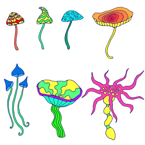 Collection of fantastic, decorative mushrooms, isolated — Stock Vector