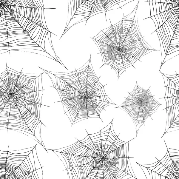 Handzeichnung dekorative Spinnweben nahtlose Muster, Skizzenstil, v — Stockvektor