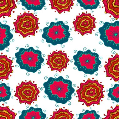 El çizimi çok renkli, dekoratif, fantastik, kır çiçekleri s