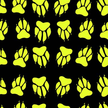 Parlak sarı renkli yazdırma köpek Künye seamless modeli, blac pençe