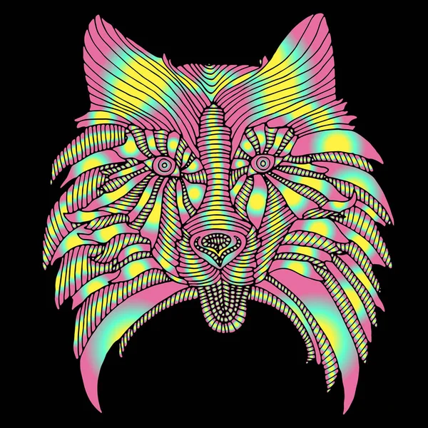 Köpek baş, parlak psychedelic hayvan desen, siyah b izole