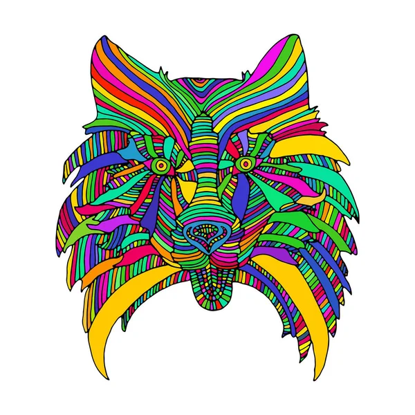 Hundekopf, helles psychedelisches Tiermuster — Stockvektor