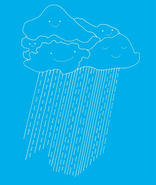 Färgade monokrom tecknad rolig blå himmel med regndroppar — Stock vektor