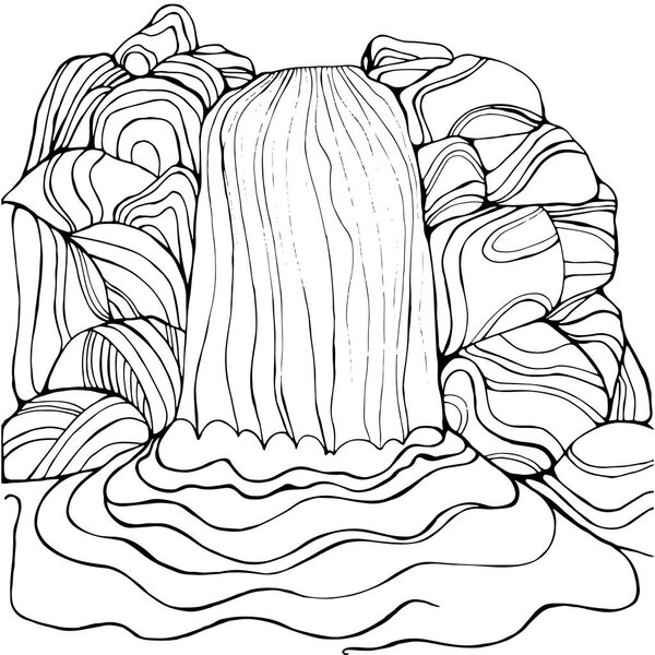 Waterfall coloring page for children and adults.