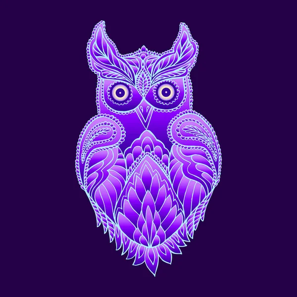 Fantasía mística búho púrpura — Vector de stock