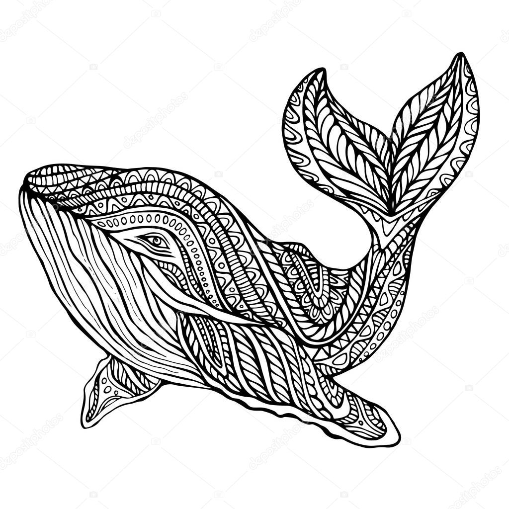 Download Fantasy ornament whale, coloring page. — Stock Vector © OlgaPerpetuumMobile #185186492