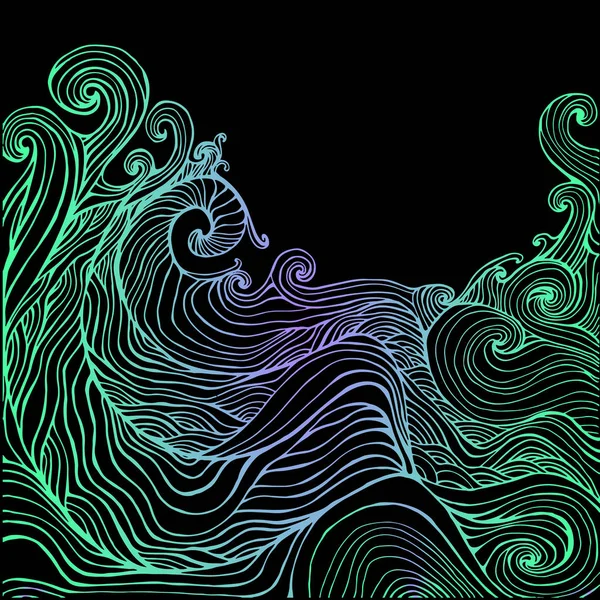 Blå och mörk blå fantasy doodles vågor. — Stock vektor