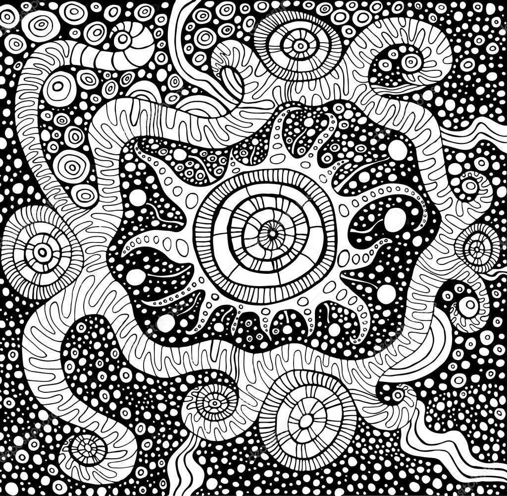 Coloring page doodle abstract ornamental pattern. 