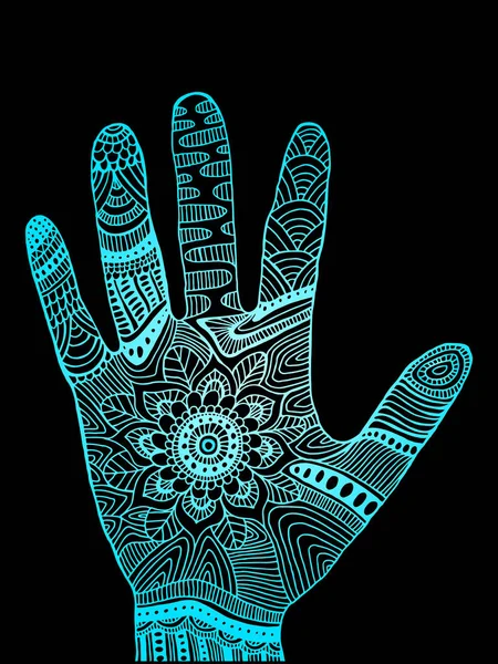 Dekoratif süsler, mavi renk anahat avucunda doodle