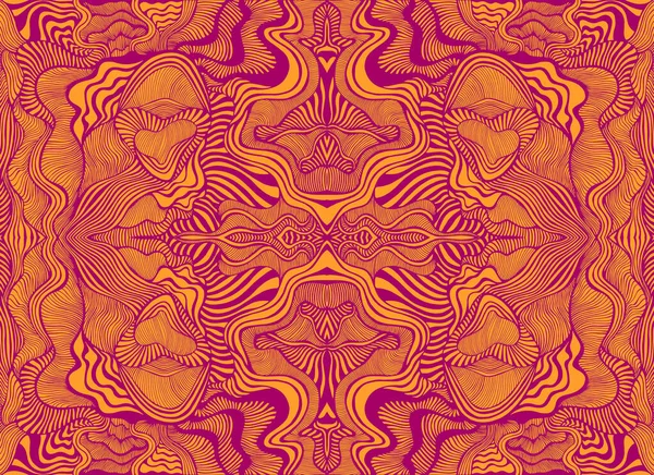 Абстрактний психоделічний фрактальний візерунок, бордовий контур, помаранчевий кольоровий фон . — стоковий вектор