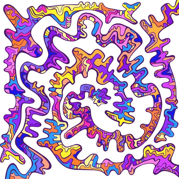 Colorido estilo doodle funky ornamento abstrato com padrão de labirinto, cor multicolor, isolado no fundo branco . — Vetor de Stock