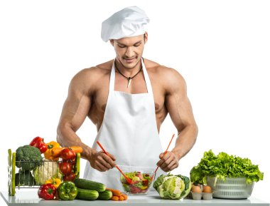 Man bodybuilder cook clipart