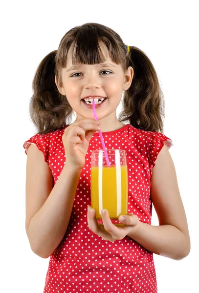 Liten flicka med juice — Stockfoto