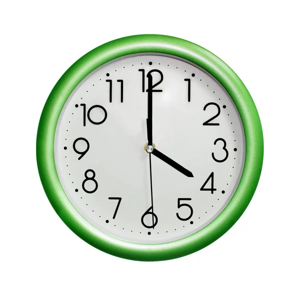 Four Clock Photo Circle Green Wall Clock White Background Isolated — Stock Photo, Image