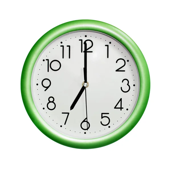 Seven Clock Photo Circle Green Wall Clock White Background Isolated — Stock Photo, Image