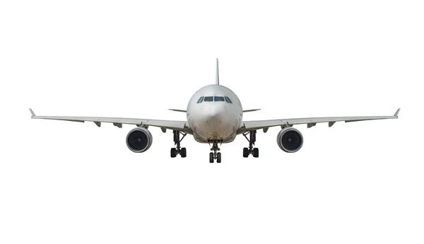 Biały samolot pasażerski na białym tle — Zdjęcie stockowe