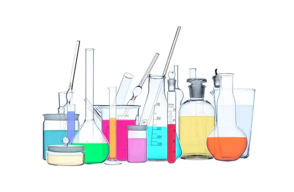 Various Colors Group Object Multi Colored Chemical Laboratory Limpid Glassware — Stock Photo, Image