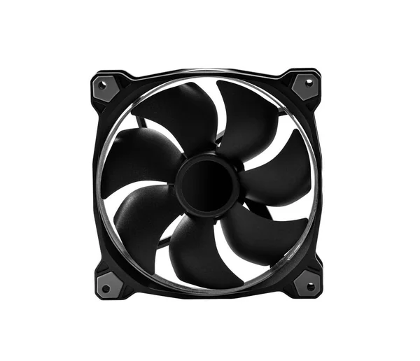 One Black Computer Fan Cooler White Background Isolated — Stock Photo, Image