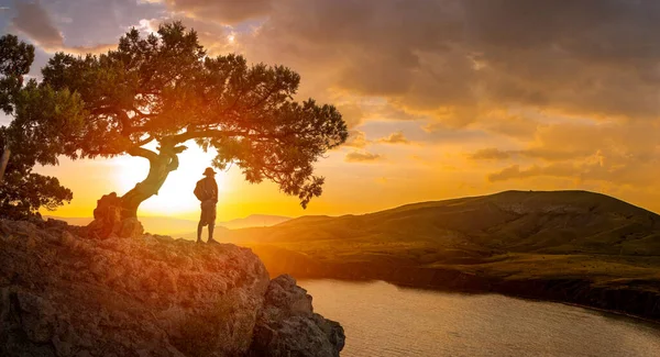 Stand Turistico Sulla Cima Sulla Bellezza Natura Mare Paesaggio Crimea — Foto Stock