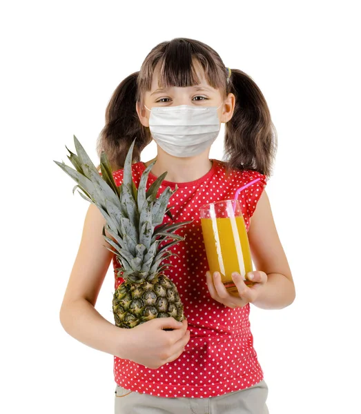Konsep Coronavirus Epidemi Covid Gadis Kecil Dalam Keamanan Topeng Medis — Stok Foto