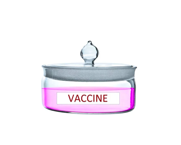 Eine Laborflasche Mit Medizinischen Tests Oder Impfstoff Foto Auf Weißem Stockfoto