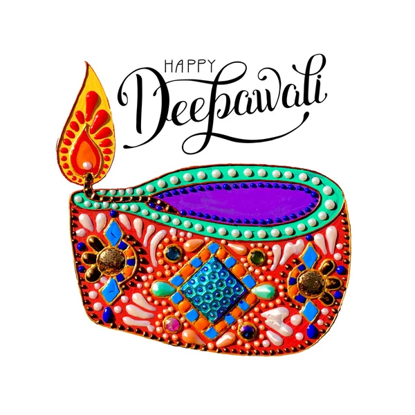 Cartão de saudação original para deepavali festival com diya jóias pa — Vetor de Stock