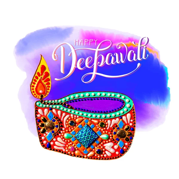 Original greeting card to deepavali festival with diya jewels pa — Stock Vector