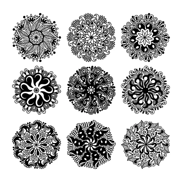 Dentelle cercle noir et blanc collection de motifs, conception de Noël — Image vectorielle