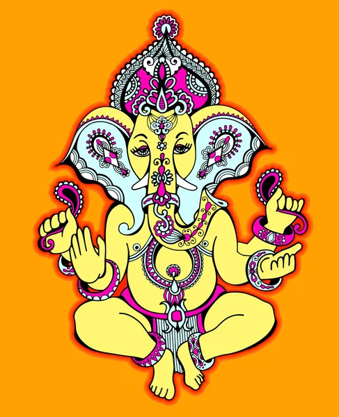 Hindú señor ganesha ornato dibujo, tatuaje, yoga — Vector de stock