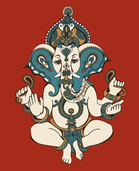 Hinduiska lord ganesha utsmyckade skiss teckning, tatuering, yoga, spiritua — Stock vektor