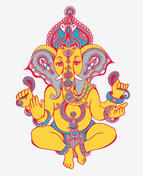 Hinduiska lord ganesha utsmyckade skiss teckning, tatuering, yoga, spiritua — Stock vektor