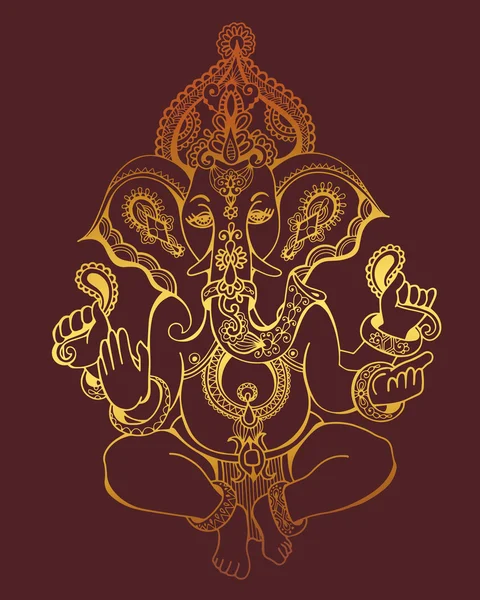 Hindu lord ganesha ornamentado ouro desenho esboço, tatuagem, ioga, spi —  Vetores de Stock