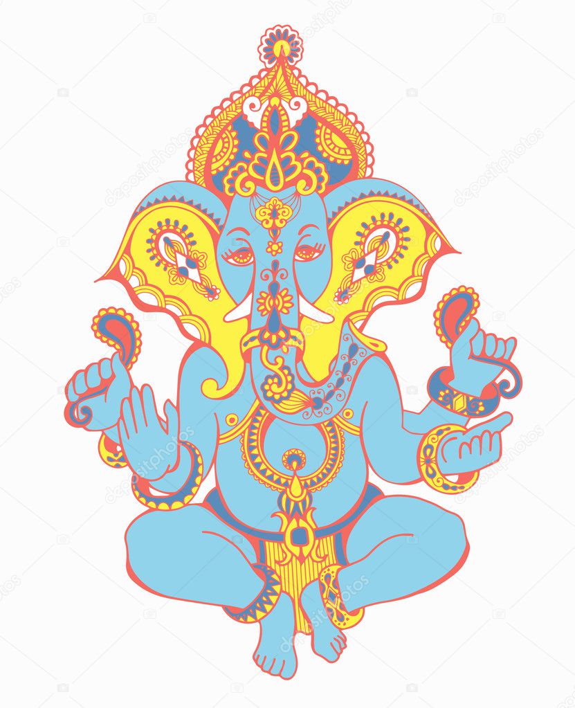 Hindu lord ganesha ornamentado desenho esboço, tatuagem, ioga, spiritua  Vetor de ©karakotsya 125480266, image size:831x1023