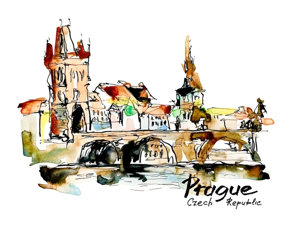 Aquarelle croquis à main levée dessin de Prague République tchèque haut — Image vectorielle
