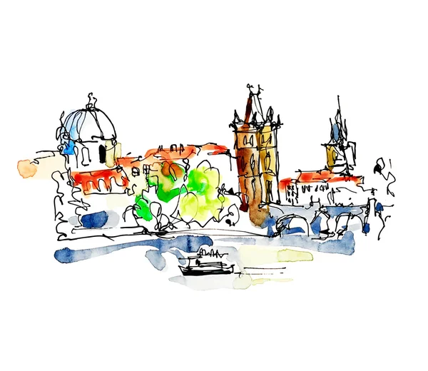 Aquarelle croquis à main levée dessin de Prague République tchèque haut — Image vectorielle