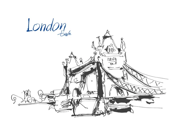 Hとロンドンの有名な場所タワーブリッジのインクスケッチ図面 — ストックベクタ