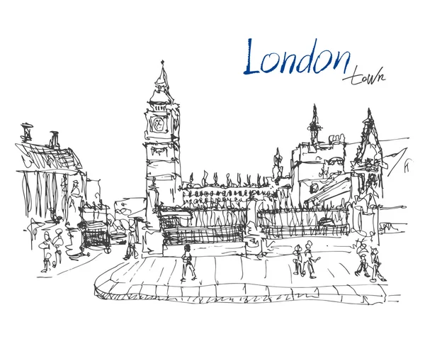 伦敦著名地方的墨水素描素描与手写 — 图库矢量图片