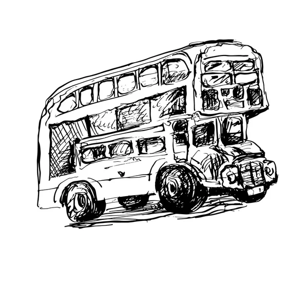 Doodle svart och vit skiss ritning av London symbol-röd buss — Stock vektor