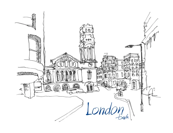 Croquis à l'encre du célèbre lieu de Londres avec lettrage à la main — Image vectorielle