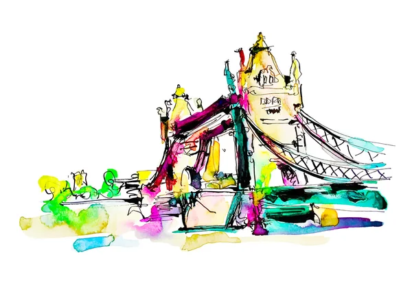 Croquis aquarelle du Tower Bridge à Londres — Image vectorielle