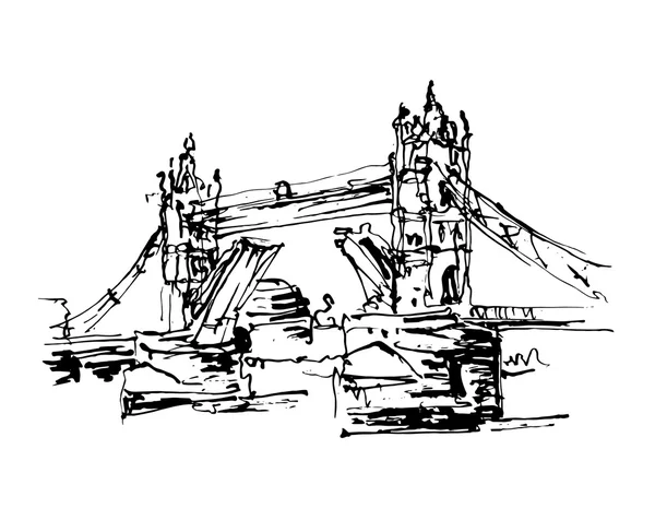 Londra bri siyah beyaz çizim çizim vektör illüstrasyon — Stok Vektör
