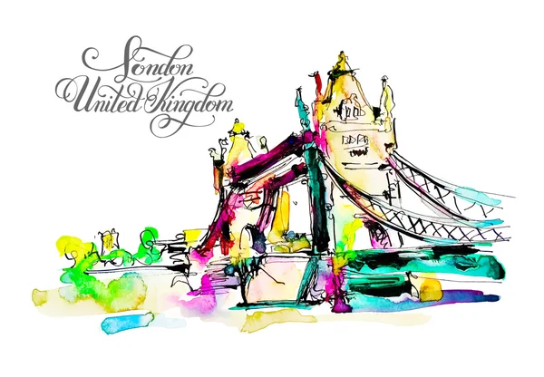 Акварельний розпис мосту в лондонському містечку — стоковий вектор