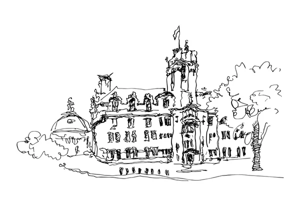 Garabato tinta en blanco y negro dibujo del famoso lugar en Lon — Archivo Imágenes Vectoriales