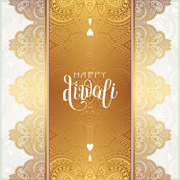 Glückliche Diwali-Gold-Grußkarte mit handschriftlicher Inschrift — Stockvektor