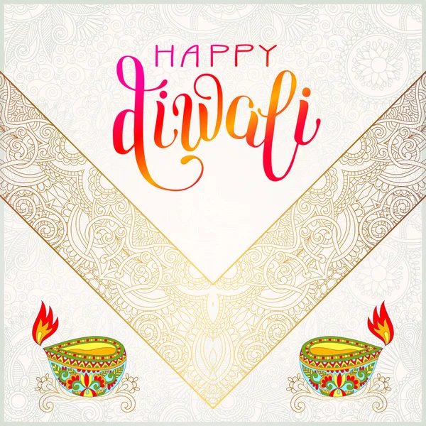 Biglietto di auguri in oro Diwali felice con iscrizione scritta a mano a — Vettoriale Stock