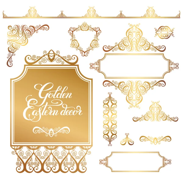 Pakket floral gouden Oost-decor frame-elementen, paisley patte — Stockvector