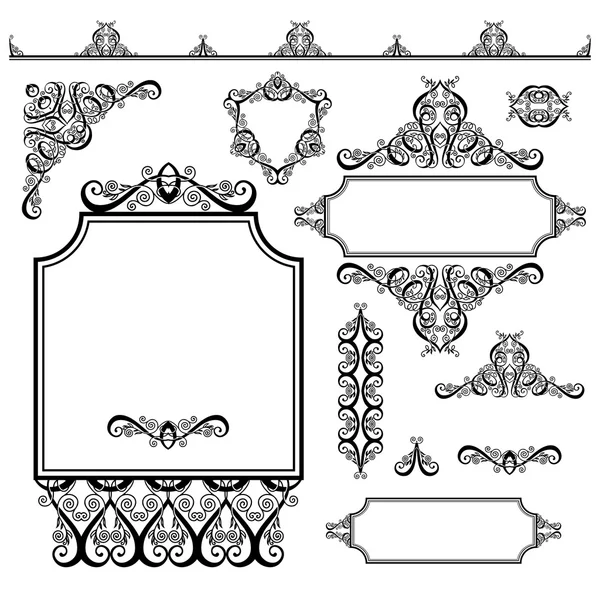 Set aus schwarz-weißen Gestaltungselementen und Seitendekoration — Stockvektor