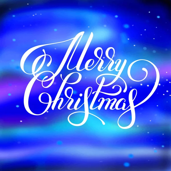 Merry Christmas kalligrafische hand letters op blauwe nacht backgr — Stockvector