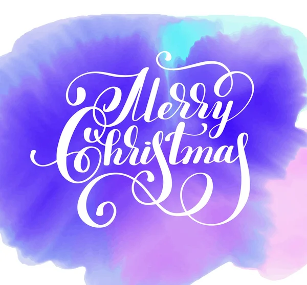 Hand belettering inscriptie Merry Christmas op aquarel patroon — Stockvector