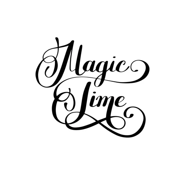 Magische tijd zwart-wit hand belettering inscriptie — Stockvector